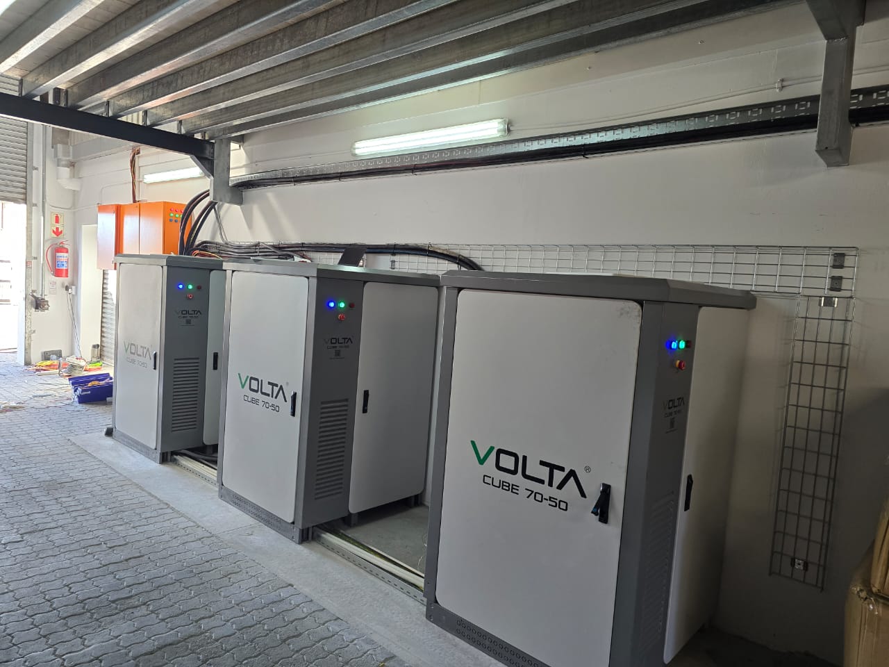 Commercial Volta Cube 70-50 battery storage units — operational